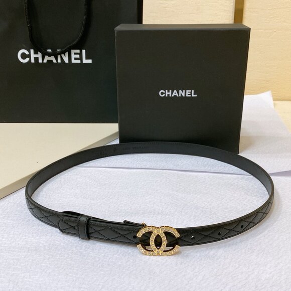 Chanel Black Belt with Gold Accent